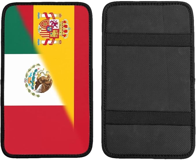 Spanish Spain Michoacan Mexico Mexican Flag Auto Center Console Armrest Cover Car Handrail Box Cushion Pad Mat Universal Fit Most Vehicle Sedan Truck SUV Soft Comfort Decor Accessories