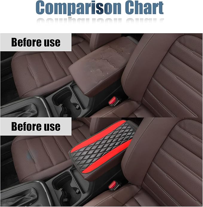 Car Center Console Cover, Universal Leather Waterproof Armrest Seat Box Cover Protector, Comfortable Car Decor Accessories Fit for Most Cars, Vehicles, SUVs-Red