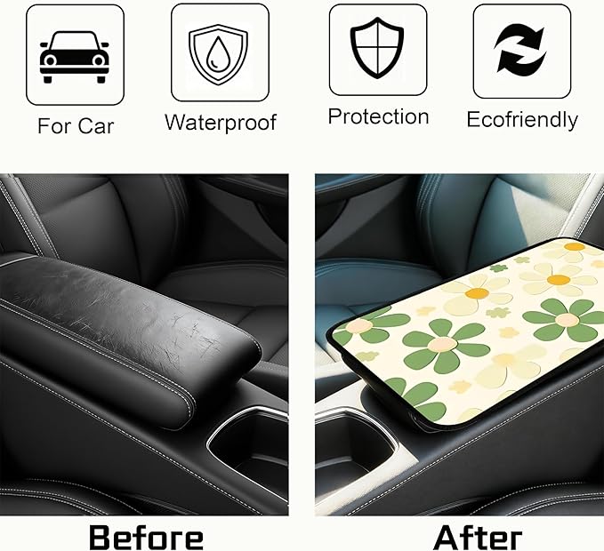 Car Armrest Cover Pad - Car Center Console Cushion Protector Against Pet Claws, Dirt and Sticky Fingers, Comfortable Auto Decor Accessory Fit for Sedan, Van, SUV