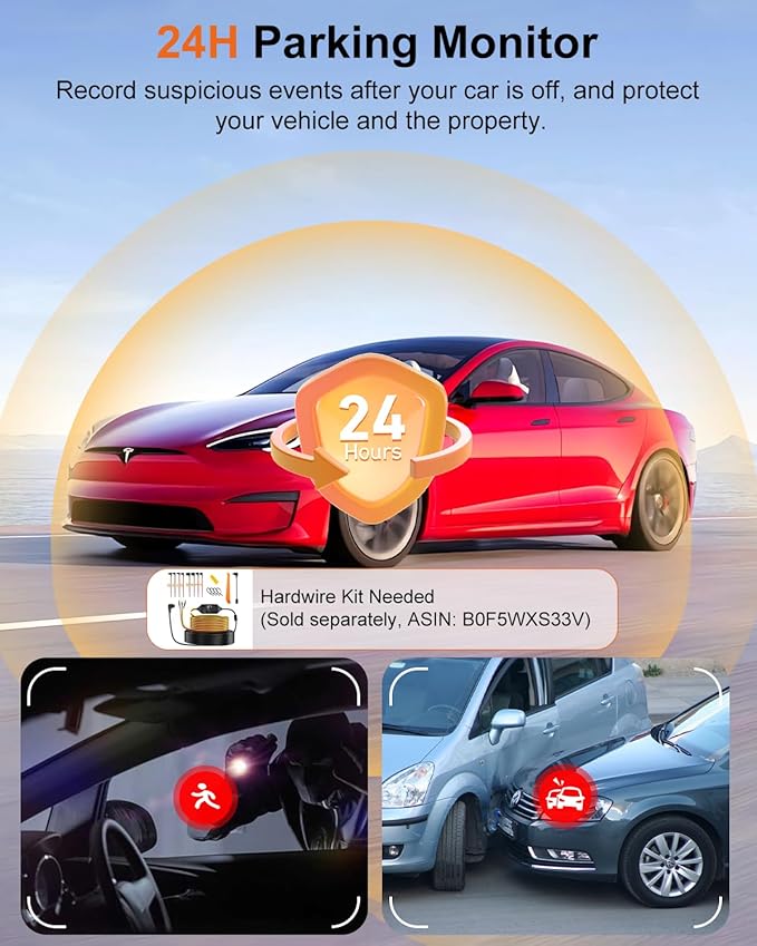 Dash Cam Front Car Camera, FHD 1080P Dashcam for Cars, Dash Camera with 32G SD Card, 24 Hours Parking Monitor, Night Vision, Loop Recording, G-Sensor, 3'' IPS Screen, 170°Wide Angle