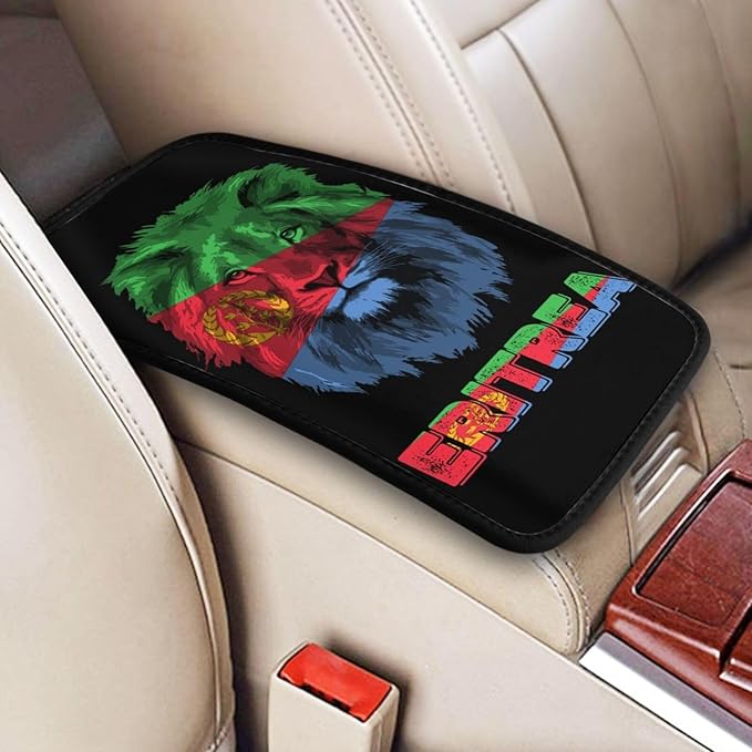 Vintage Eritrea Eritrean Flag Lion Head Auto Center Console Armrest Cover Car Handrail Box Cushion Pad Mat Universal Fit Most Vehicle Sedan Truck SUV Soft Comfort Decor Accessories