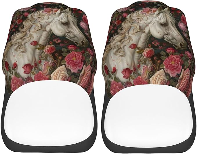 Delerain Car Seat Covers Set 2Pcs, Rose White Horse Universal Front Car Seats Vehicle Enterior Protector Suitable Fits Most Car Auto SUV Sedan Truck