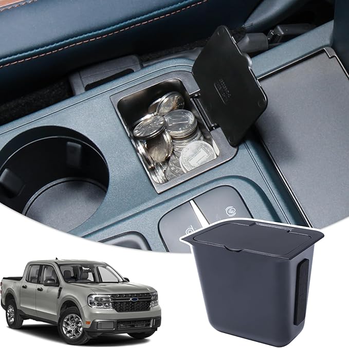 TOPINSTALL Center Console Coin Holder Compatible with 2022-2026 Ford Maverick Accessories, Console Flip-Top Coin Storage Box, Maverick Console Organizer ABS Plastic Insert Accessories