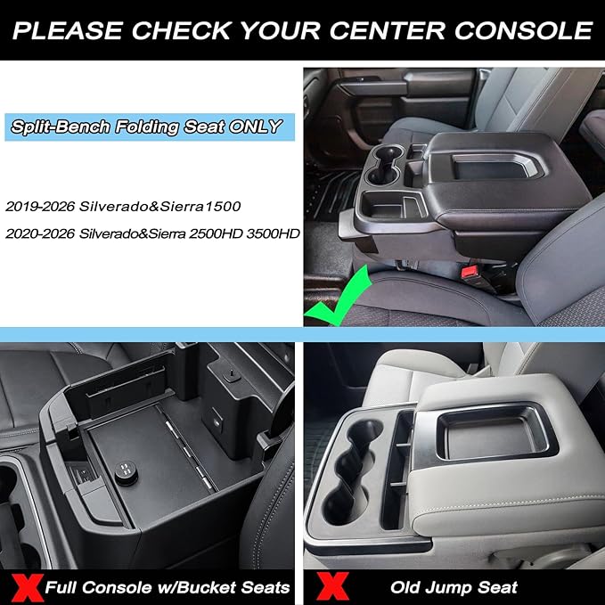 JKCOVER Center Console Organizer Tray Compatible with 2019-2026 Silverado/Sierra 1500 and 2020-2026 Silverado/Sierra 2500HD 3500HD Accessories Armrest Storage Box (Only for Split Bench Seat)