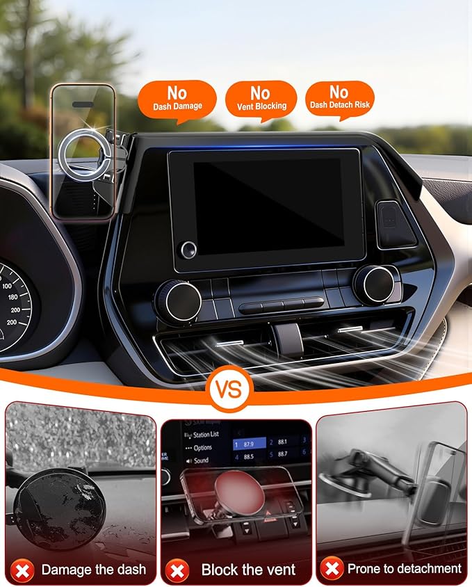 pop-tech Magnetic Car Mount for Toyota Highlander 2020 2021 2022 2023 2024 2025 2026: for MagSafe Strong Magnets Cell Phone Holder Fit 8-Inch Touch Screen Cradles for iPhone Accessories