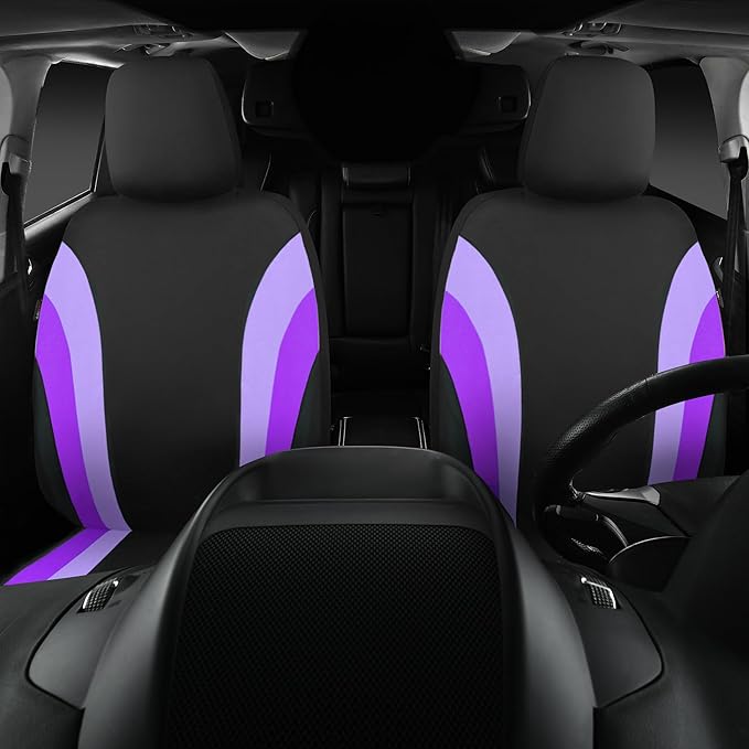 CAR PASS Line Rider Sporty Front Seat Covers,Purple Car Seat Covers Two Front Seats Only for Cute Women Girl, Airbag Compatible,Universal Fit Sedans,Cars,Vans,SUV,Truck(Black and Purple)