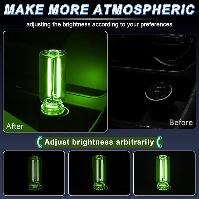 iFunyLED Car Interior USB LED Night Light, Portable Touch dimmable Car Ambient Lighting Kit, Retro Mini Transparent Glass Bottle Lamp Decorations for Vehicle Camping Bedroom Hallway, Pack of 2(Green)