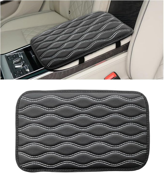 Car Center Console Cushion Pad, 12.48×7.40 Inches Waterproof Car Armrest Seat Box Cover, Comfortable PU Leather Vehicle Armrest Cover Protector, Car Decor Interior Accessories (Black＋White)