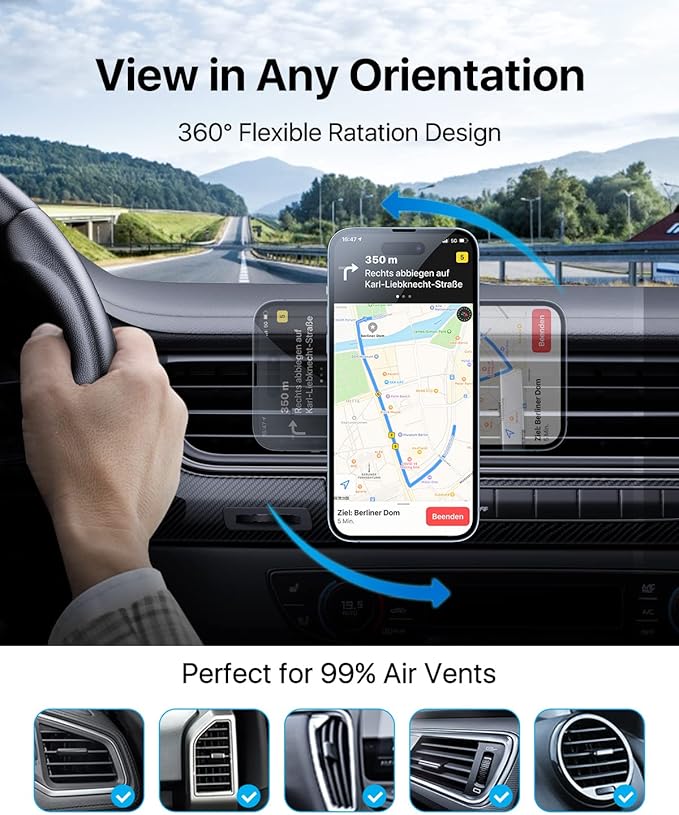 andobil for MagSafe Car Mount, Mangnetic Phone Holder for Car Vent, 360° Adjustable Car Phone Holder Mount Fit for iPhone 16/15/14/13/12 Pro Max