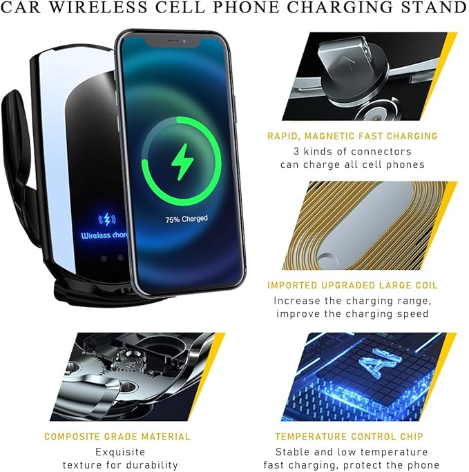 Ohleats Wireless Car Charger Mount, 15W Automotive Electric Wireless Charger Holder, Car Air Vent Mount Bracket Fast Charging for Most Smartphone, Universal Car Accessories (Black)