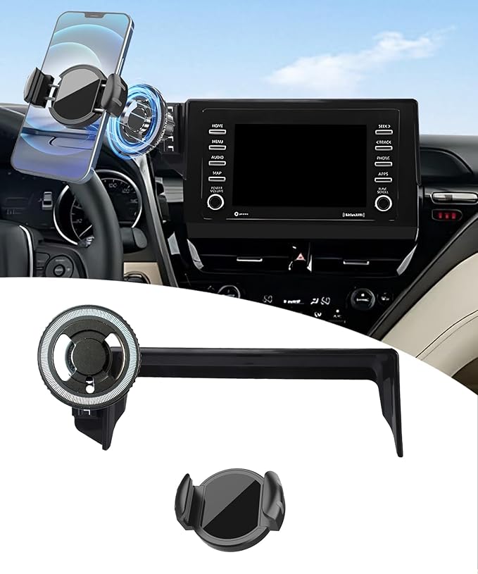 Magnetic Car Phone Mount for Toyota Camry 2021 2022 2023 2024 Accessories, for MagSafe Strong Magnets Cell Phone Holder 7-Inch Touch Screen Cradles, with Portable Phone Gripper 360° Rotation