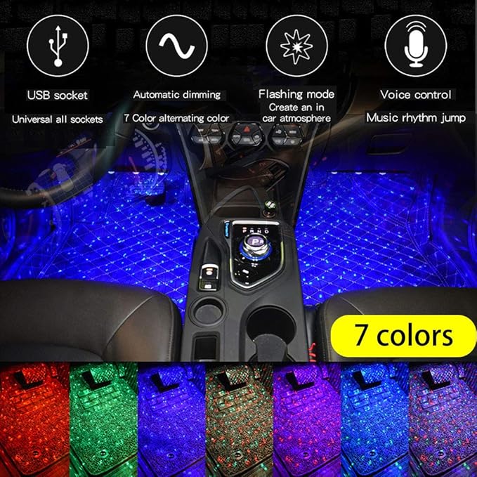 Car Interior Atmosphere Lights, USB Plug-in Romantic Stars Lights for Cars, DC 12V