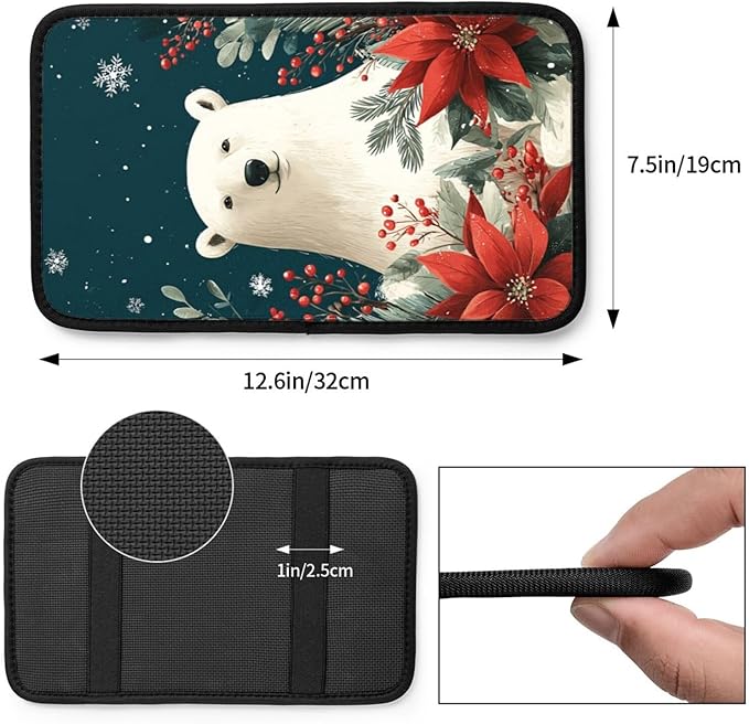 Universal Car Center Console Cushion Pad, Cute Polar Bear Soft Waterproof Car Center Console Cover Auto Armrest Seat Box Cover Protector for Most Vehicle SUV Truck Car