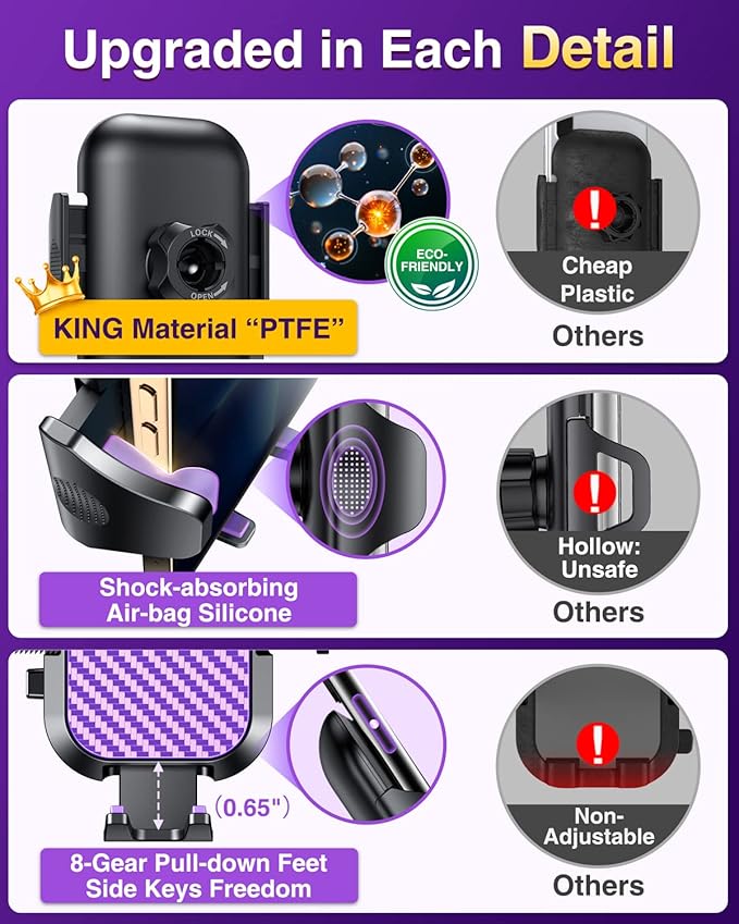 VANMASS Phone Holders for Your Car Ultimate Military-Grade Car Phone Holder Mount【Patent & Safety Certs】 Upgraded Shockproof Truck Air Vent Phone Mount for iPhone 17 Pro Max 16 Samsung Android,Purple