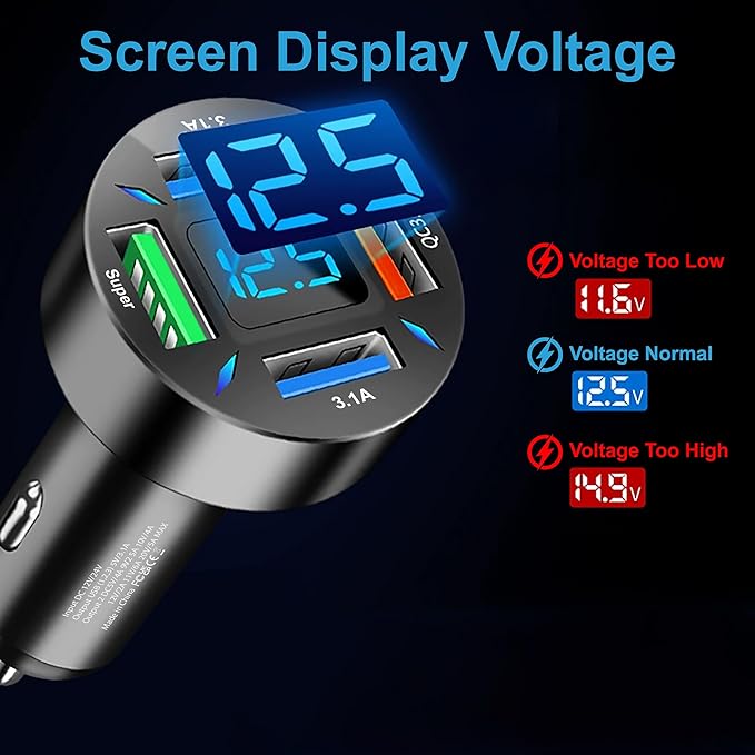 31W 4-Port Cigarette Lighter Car Charger with Fast Charging with 3FT USB-ATO USB-C Cable, 4in1 Cigarette Lighter Car Charger Compatible with iPhone 17/16/15, iPad Pro, Galaxy S24/23 and More
