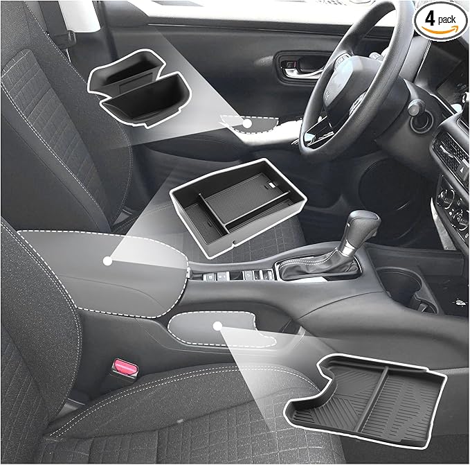 SXCY [4PCS Tray for 2026 2027 Honda HRV HR-V Center Console Organizer for 2023-2026 2027 Honda HRV Accessories [Armrest Tray+Door Storage+Under Console Tray] 2025 2026 2027 HRV Console Organizer
