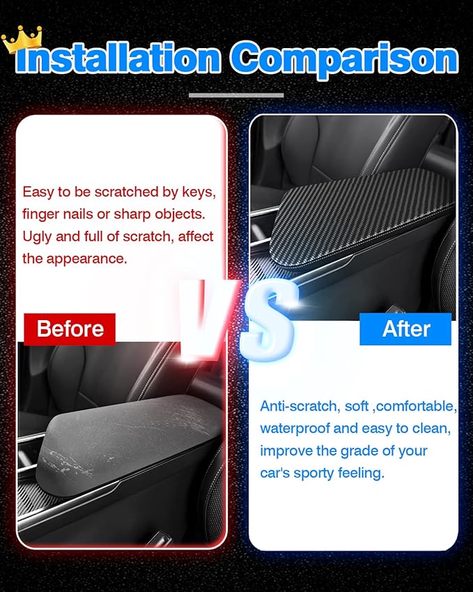 Autorder Center Console Cover for Kia EV6 2022-2025 2026 Accessories Carbon Fiber Armrest Cover Anti-Scratch Middle Console Pad Leather Armrest Protector