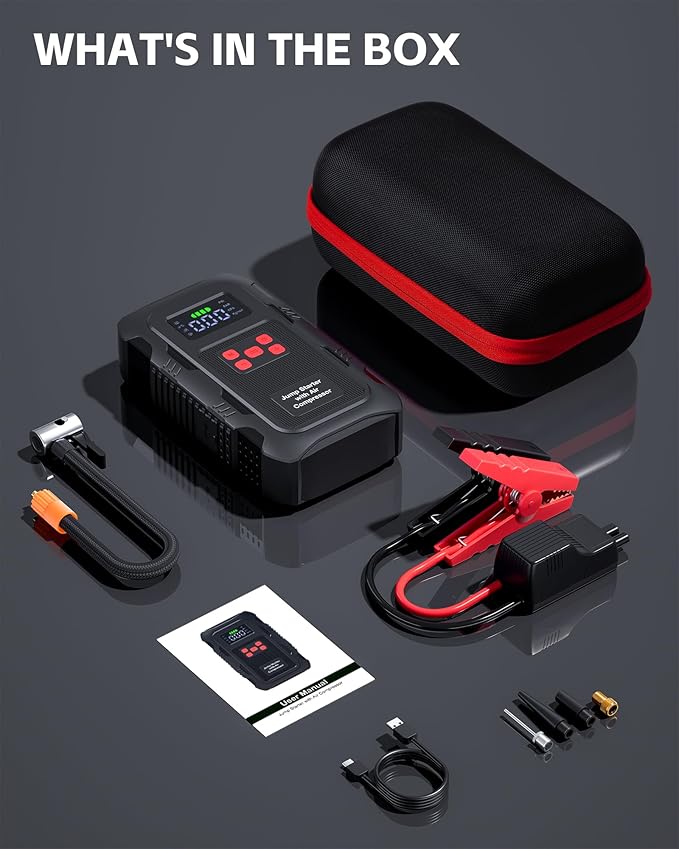 5000A Jump Starter with Air Compressor, Portable Car Battery Jump Starter with 150 PSI Tire Inflator for Up to 10.0L Gas and 8.0L Diesel Engines, 12V Jump Box Battery Charger Booster(Red)