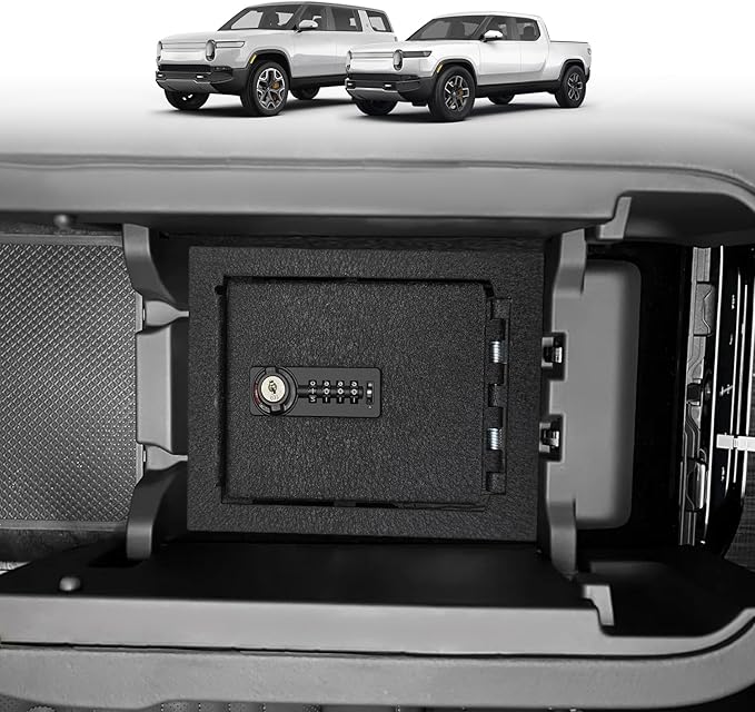 BestEvMod Center Console Organizer Safe Vault LockBox Compatible with Rivian R1T R1S 2022-2025 2026 Pickup Safe Vault Console Storage Interior Organizer with 4 Digit Combo Lock Security Anti-Theft