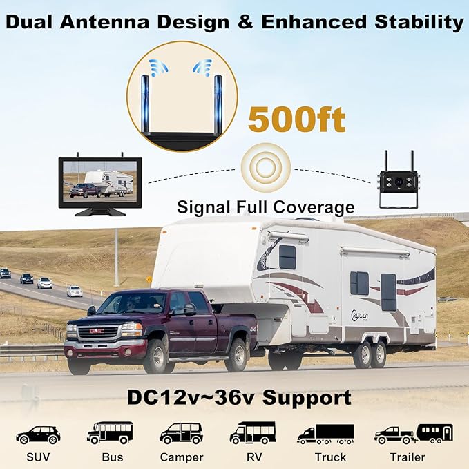 10'' Wireless Backup Camera System, 2 HD 1080P IP69 Waterproof Cameras with Large IPS Full Touch Screen 4 Channels Monitor, IR Night Vision Reverse Camera for RV Truck Trailer Camper