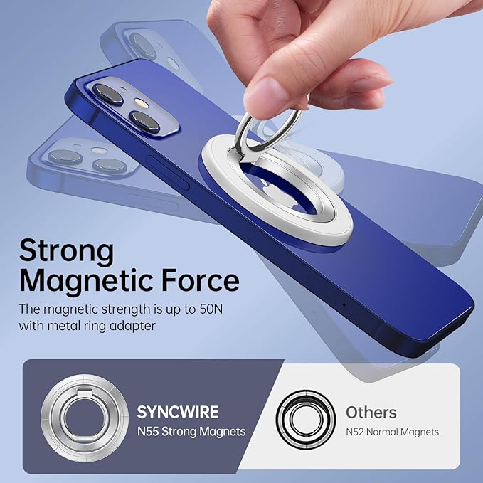 SYNCWIRE Magnetic Phone Ring Holder for MagSafe [2 Pack] - Magnet Cell Phone Grip Stand Finger Ring Kickstand Two-Sided Magnetic Compatible with iPhone 17 Pro Max 16 15 14 13 12 MagSafe Accessories
