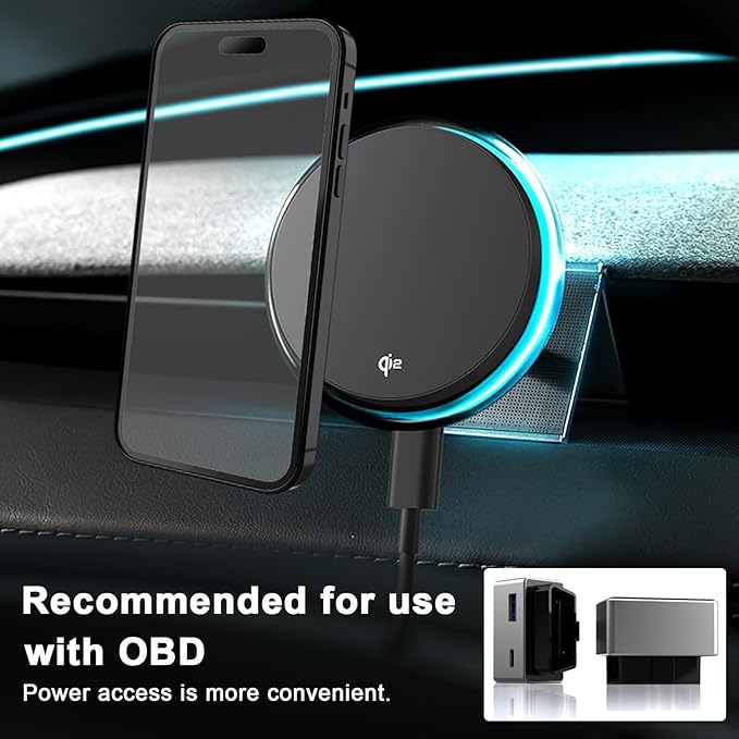 Wireless Car Mount Charger Fast Charging for Tesla Model 3/Y/3 Highland/Y Juniper (Model 3 Highland 2024+, with OBD Charger)
