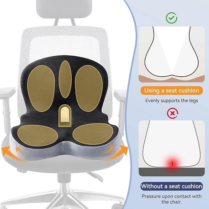 Ergonomic Seat Cushion for Office Chair & Car - Memory Foam Car Cushions for Driving with L-Shaped, Non-Slip Bottom - Orthopedic Pad for Truck Driver (Dark Grey)