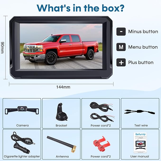Wireless Backup Camera for Trucks: 5 Inch 1080P HD Display, Backup Camera for Car,Truck, IP69K Waterproof, Night Vision, Dual-Camera Support, DIY Installation, Customizable Parking Lines Befumly H21