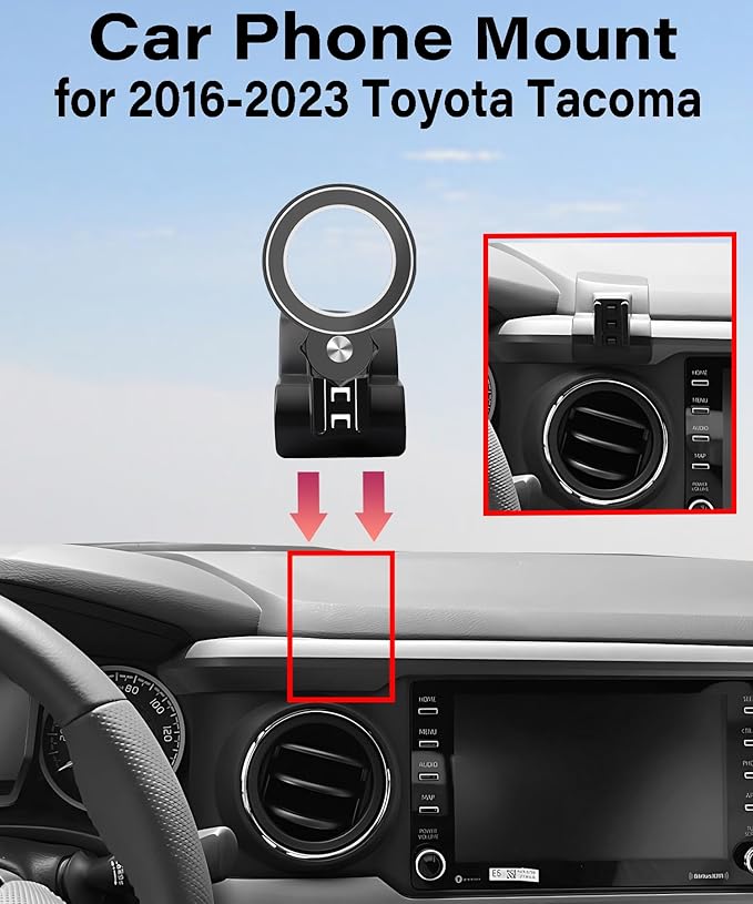 Magnetism Car Phone Holder for Toyota Tacoma 2016-2023 Accessories Compatible with MagSafe Hands-Free 360 Degree Rotation Adjustable Cell Phone Mount Does Not Affect Air Vent