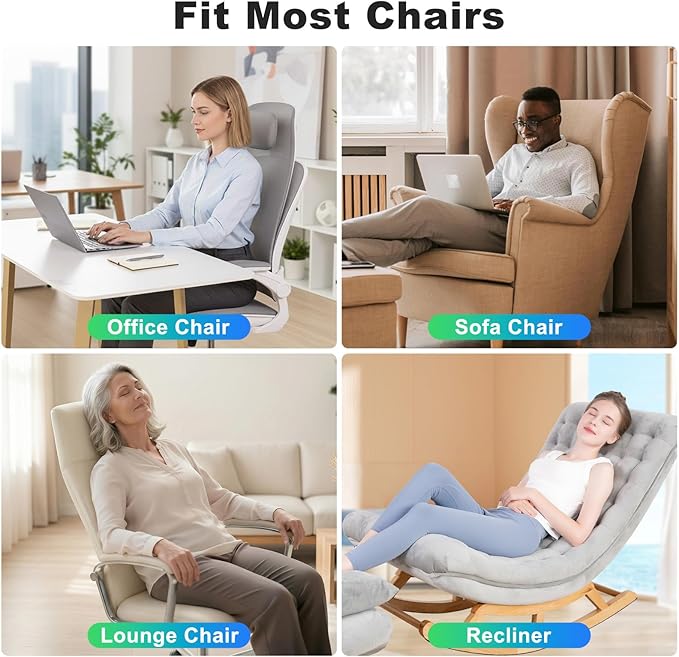 Massage Seat Cushion with Heat, Adjustable Neck Support, Breathable Lumbar Comfort, Gentle Vibration Back Massager for Office & Home Chair, Relaxation Gift