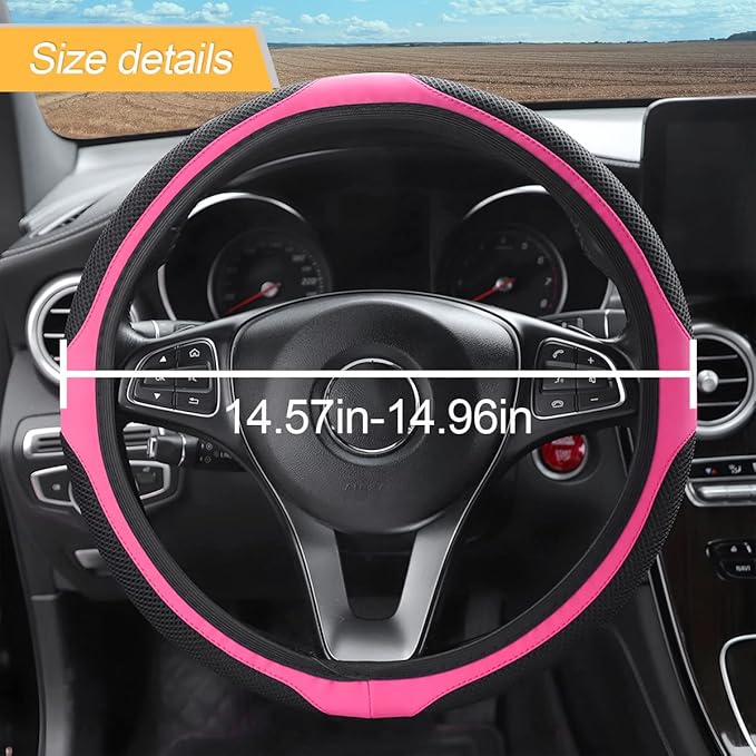 LoyaForba Car Steering Wheel Cover, Universal 14.5-15 Inch, Soft Anti-Slip Neoprene Protector for Steering Wheel, Breathable Odorless and Elastic Stretch, Car Accessory for SUV, Van, Truck (Pink)