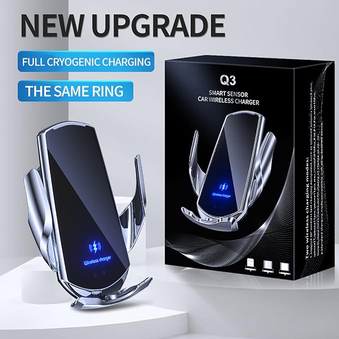 Wireless Car Charger Mount Automotive Electric Induction 15W Wireless Charger Car Auto Clamping Car Phone Holder Mount Wireless Charging Mount Vent Phone Holde Compatible with Android (Blue)