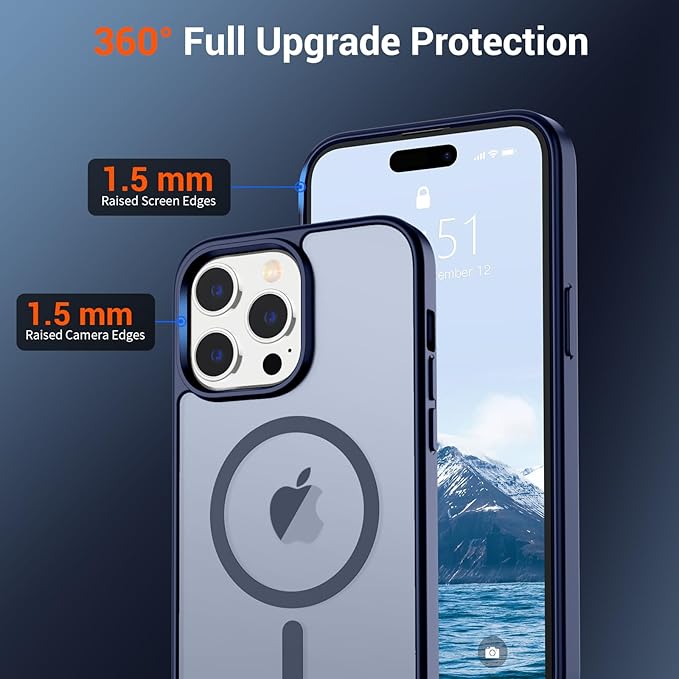 SUPFINE Magnetic for iPhone 14 Pro Max Case (Compatible with MagSafe) (Military Grade Drop Protection) Slim Translucent Matte Shockproof with Anti-Fingerprint Phone Case,Navy Blue