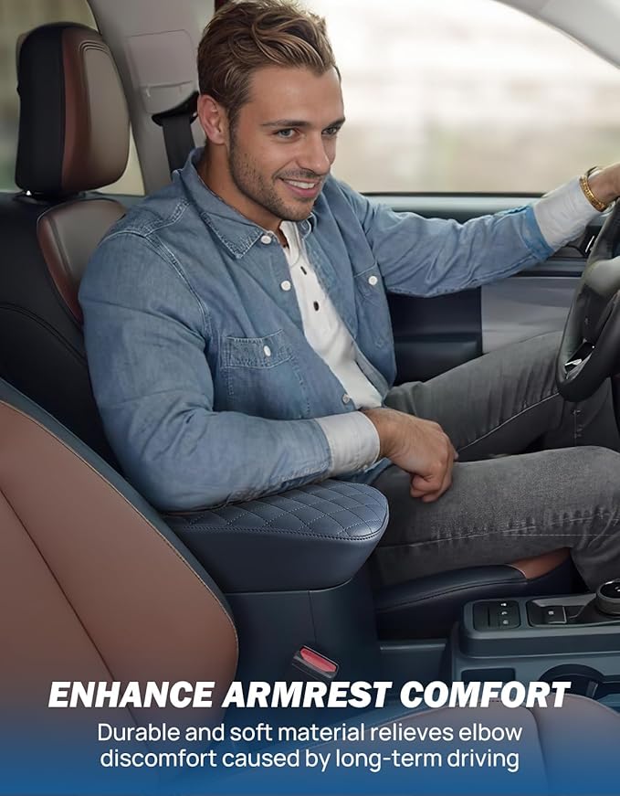 JOYTUTUS Center Console Cover Compatible with Ford Maverick 2022-2025 2026 Leather Armrest Cover Center Console Cushion Maverick Accessories, Dark Blue