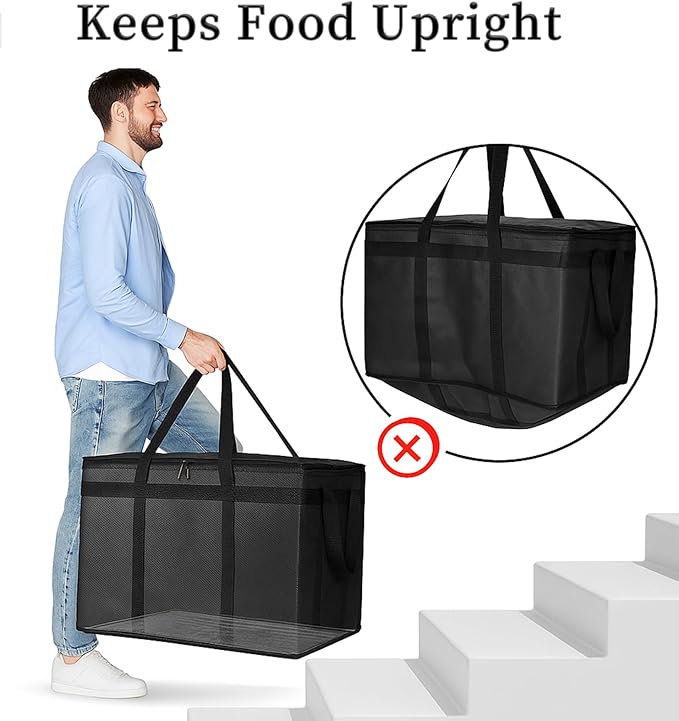 Bodaon Insulated Food Delivery Bag With Hard Bottom, XXXL Pizza Cooler Bags, Rideshare Delivery Bag, Grocery Shopping and Catering Thermal Cold/Hot Styrofoam Carrier for Travel/Car