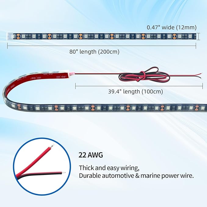 12V Marine Boat LED Light Strip Super Bright, 2 Pack 6.56FT IP68 Fully Waterproof RV Front Cap Lights, Golf Cart Underglow Roof Lights Strip for Truck ATV UTV SUV Car Pickup Trailer, Cuttable, Blue