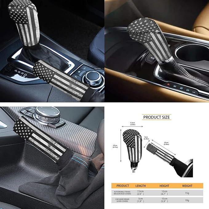 FKELYI Black American Flag Car Seat Covers - Full Set with Front, Back, Headrest, Cup Holder, Gear Shift, Handbrake, Steering Wheel Covers
