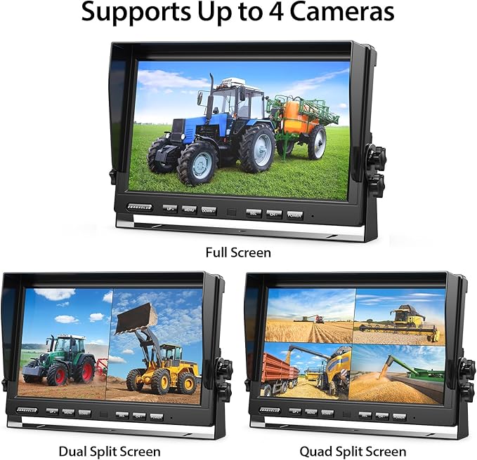 ZEROXCLUB 10" 1080P Wired Rear View Backup Camera System, Quad Split Screen IP69K Waterproof Reverse Camera, Vibration-Proof 10G for Tractor, Truck, Trailer, Combine, Heavy Equipment, BH101