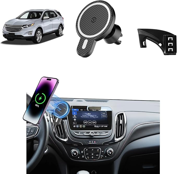 PZK Car Phone Mount for Chevrolet Equinox 2018 2019-2021 2022 2023 Accessories Chevy Car Phone Holder Magnetic 15W Fast Wireless Charger Air Vent 360° Rotation Hands Free Phone Automobile Cradles