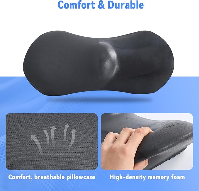 Lumbar Support Pillow for Office Chair and Car Seat, Lumbar Pillow with Adjustable Strap, Memory Foam Back Pillow for Lower Back Pain Relief, Back Support Pillow for Sitting, Driving, Traveling