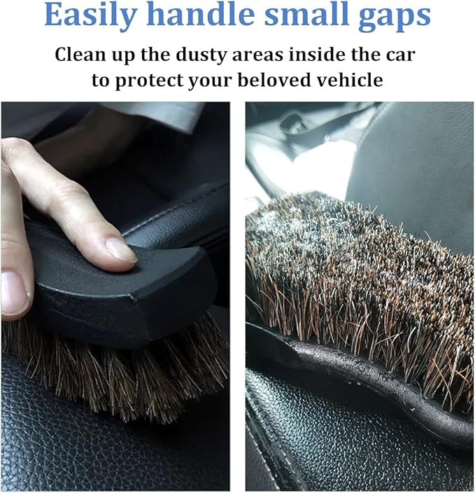Leather Cleaning Brush for Car Interior, Long Bristle Horse Hair Vehicle Leather Cleaner Brush, Scratch-Free Automotive Interior Seat Cleaner, Universal for Vehicles (Beige)