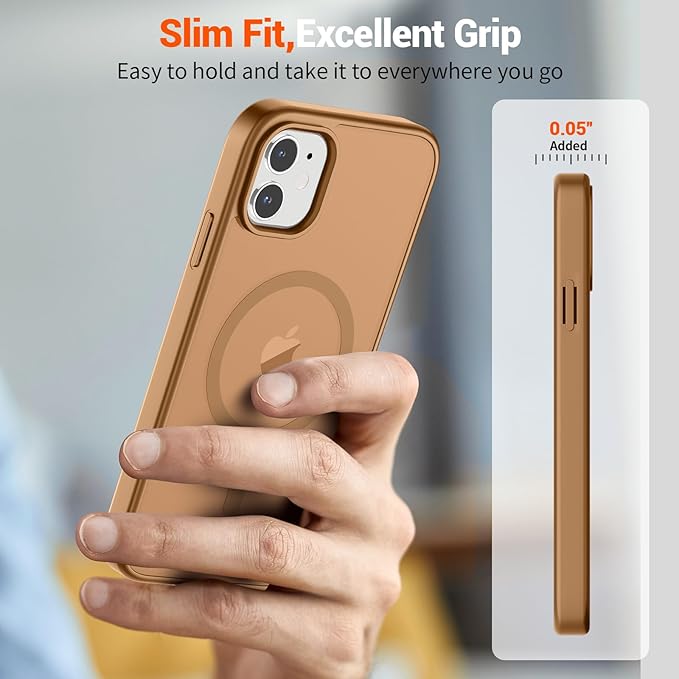 SUPFINE Magnetic for iPhone 12 Case/iPhone 12 Pro Case (Compatible with MagSafe)(Military Grade Drop Protection) Slim Translucent Matte Shockproof with Anti-Fingerprint Phone Case,Brown
