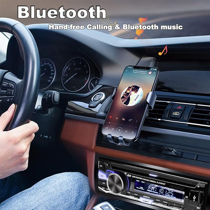 Single Din Car Stereo with CD/DVD Player | Bluetooth | FM/AM/RDS Radio | USB SD AUX Audio Receiver