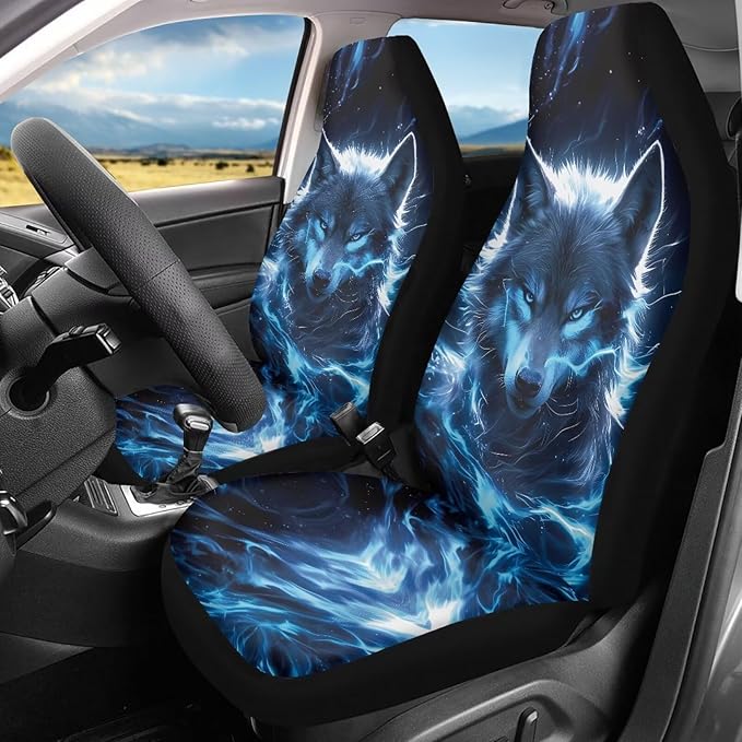 Lightning Wolf Car Seat Covers for Front Seat Breathable Car Seat Cover Protection Interior Accessories Easy to Install and Clean Universal for Cars SUV