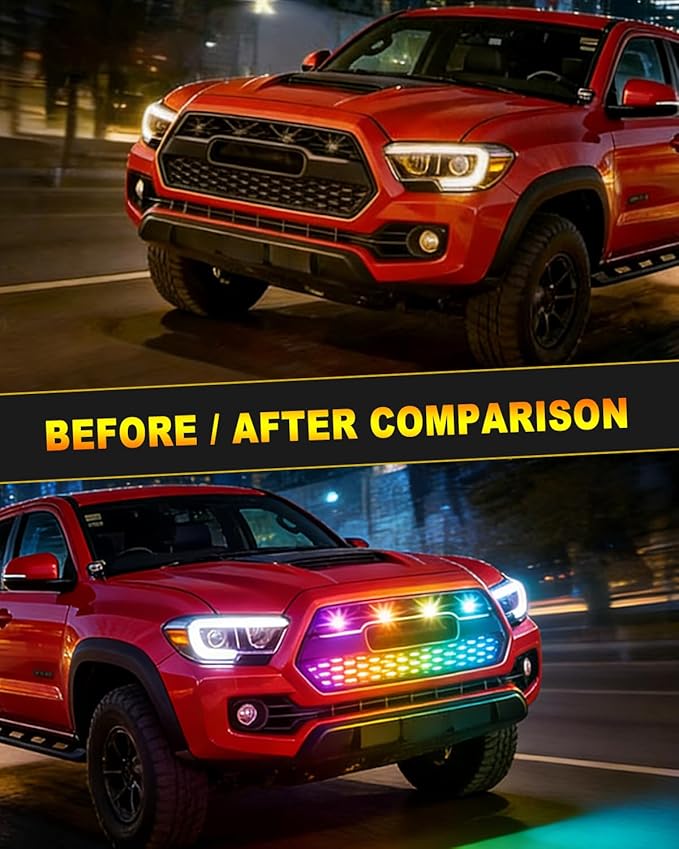RGB Led Grille Lights APP Control 4 in 1 Colorful Underglow Rock LED Lights for Tacoma Truck Chevy Car Off-Road Raptor Jeep SUV ATV UTV DRL Decoration Signal LED Light