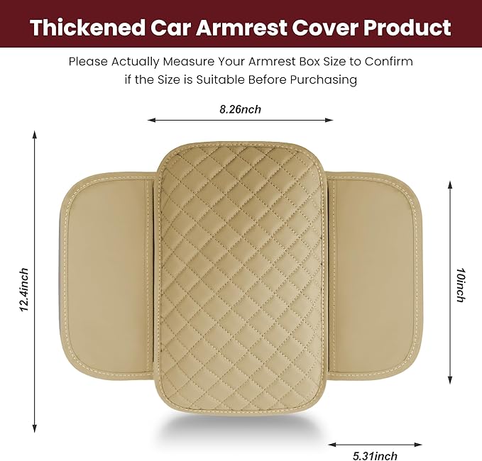 Upgraded Car Middle Center Console Cover,Microfiber Leather Car Armrest Cover Cushion with 2 Storage Bags,Universal Car Armrest Storage Box Car Interior Accessories for Most Vehicles (Beige)