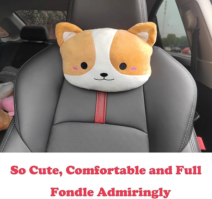 Sexysamba Car Headrest Pillow,Cartoon Neck Pillow for Car,Comfortable Soft Seat Pillow for Driving,Head Rest Cushion,Cute Neck Pillow for Travelling and Home 2Pcs (Corgi)