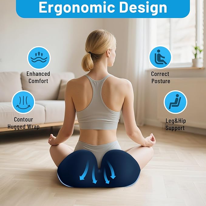 Memory Foam Seat Cushion for Office Chair, Ergonomic Coccyx Cushion for Desk Chair, Tailbone Support Pillow for Long Sitting, Non-Slip Seat Pad for Home, Gaming Chair -Navy Blue, X-Large