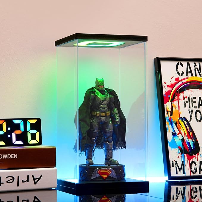 Clear Acrylic Display Case with Light for 400% bearbrick, Multiple Color Lights Dustproof Protection Display Box for Collectibles Action Figures（6×6×12inch）