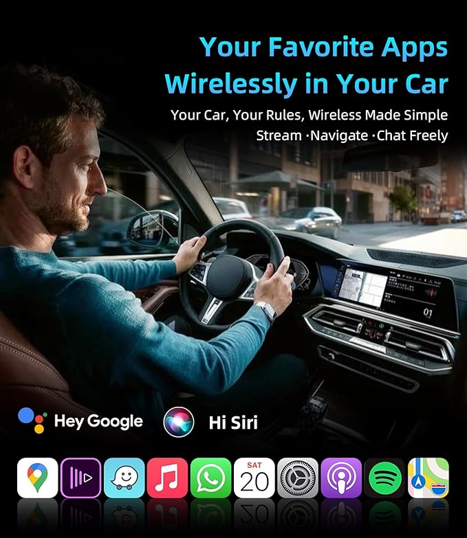 Mini Wireless Carplay Adapter for Apple iPhone, Converts Wired to Wireless Car Play Adapter, CarPlay Dongle Stick for Car(2015+), USB & Type-C Plug & Play for iPhone iOS 10+ Android 11+